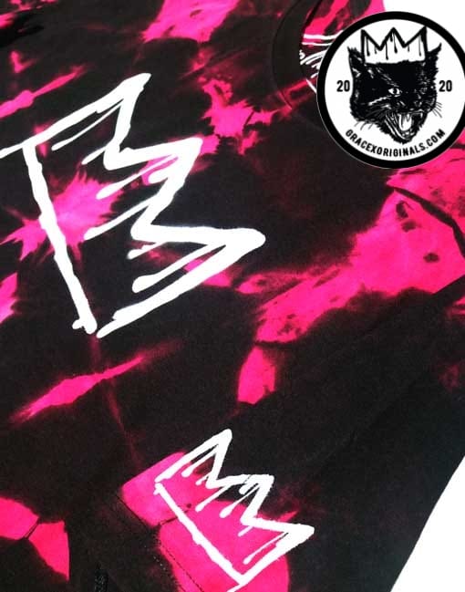 Grace X Black & Pink Shibori Crown Logo T-Shirt